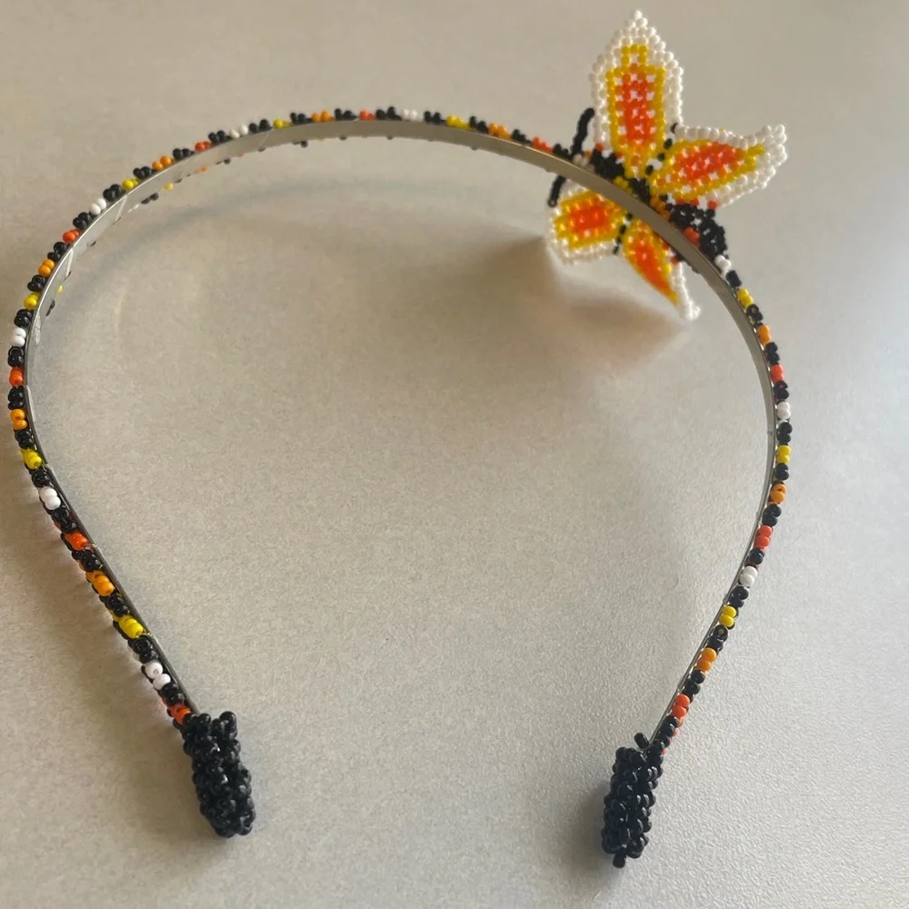 Beaded‎ Butterfly Headband - Yellow, Orange, White and Black